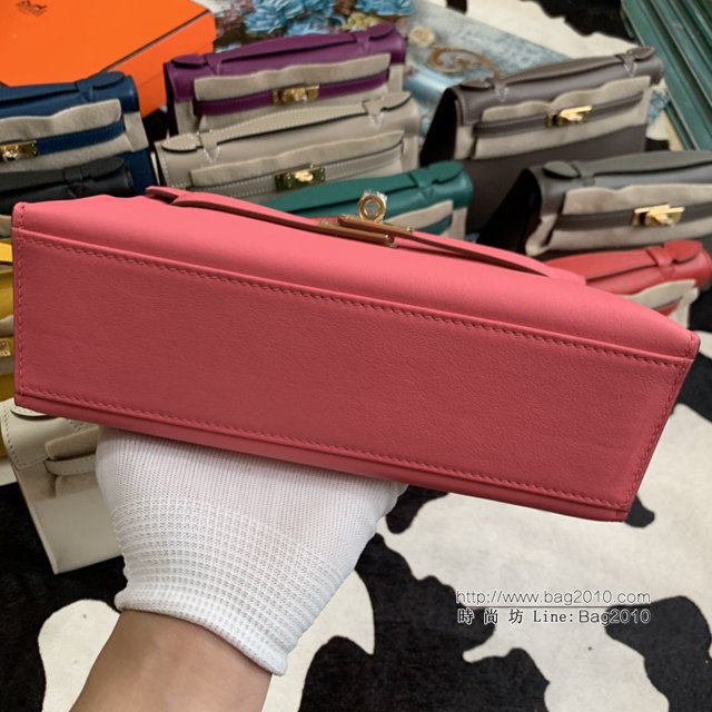 Hermes凱利女包 愛馬仕Minikelly pochette一代 原廠進口swift皮 半手工蠟線 唇膏粉 金銀扣  tdh2260